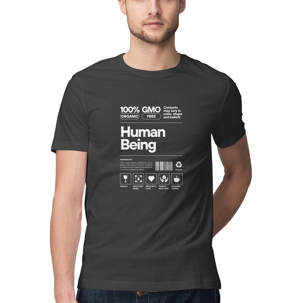 Human Being BoW Typography Print Half Sleeves Cotton T-shirt for Men