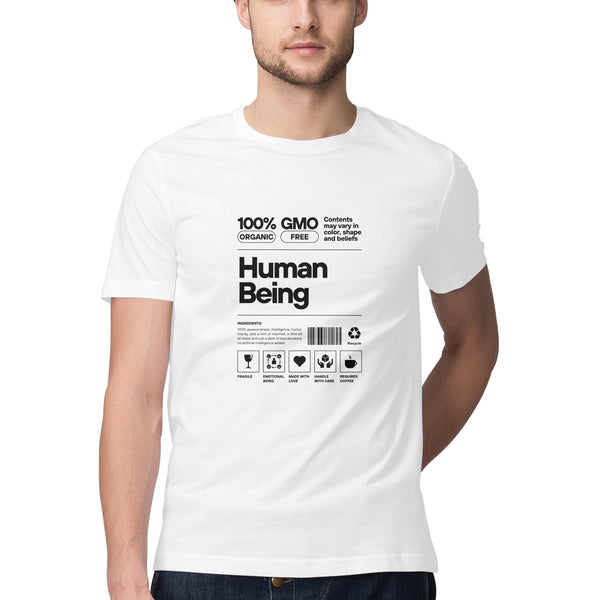 Human Being Typography Print Half Sleeves Cotton T-shirt for Men