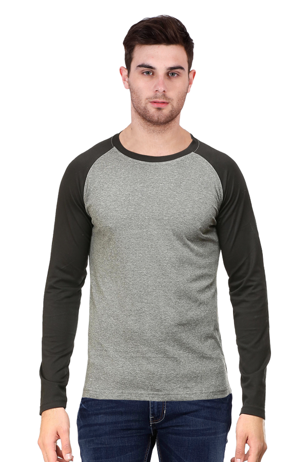 Full Sleeve Raglan Cotton T-shirt for Men in Solid Colour