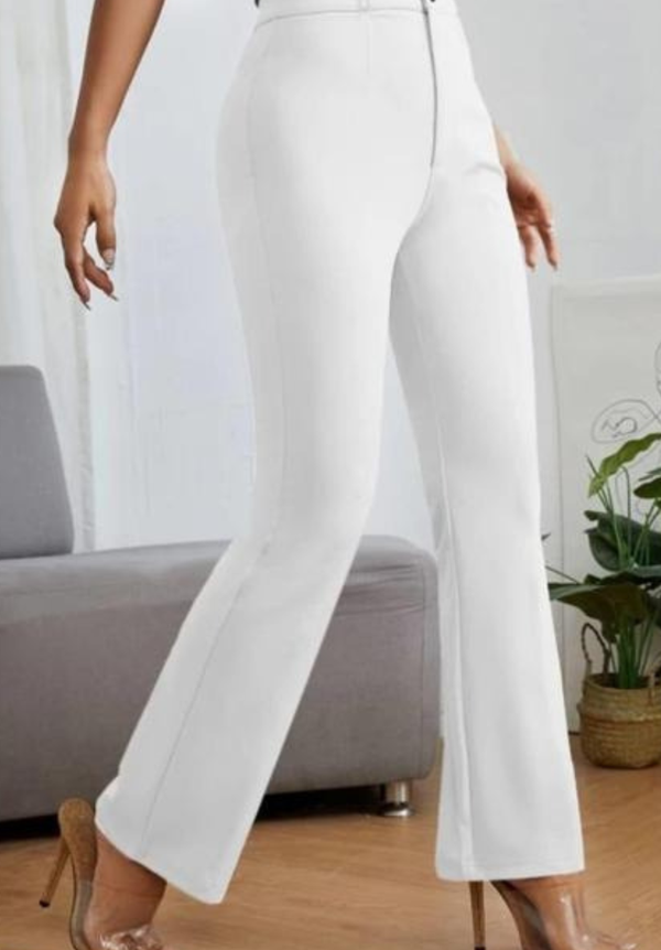 High Waist White Trousers – Slim Fit, Comfortable Stretchable Flared Pants