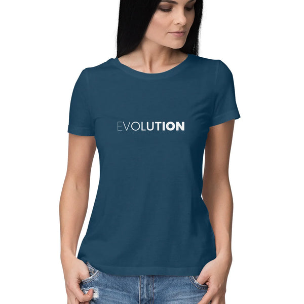 Evolution Typography Half Sleeves Cotton T-shirt for Women - GottaGo.in