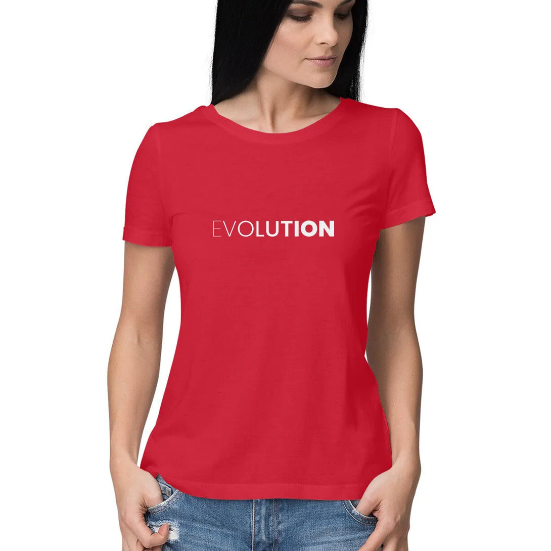 Evolution Typography Half Sleeves Cotton T-shirt for Women - GottaGo.in