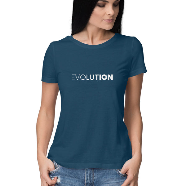 Evolution Typography Half Sleeves Cotton T-shirt for Women