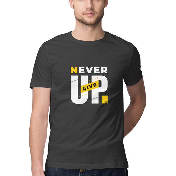 Never Give UP Typography Print Half Sleeves Cotton T-shirt for Men