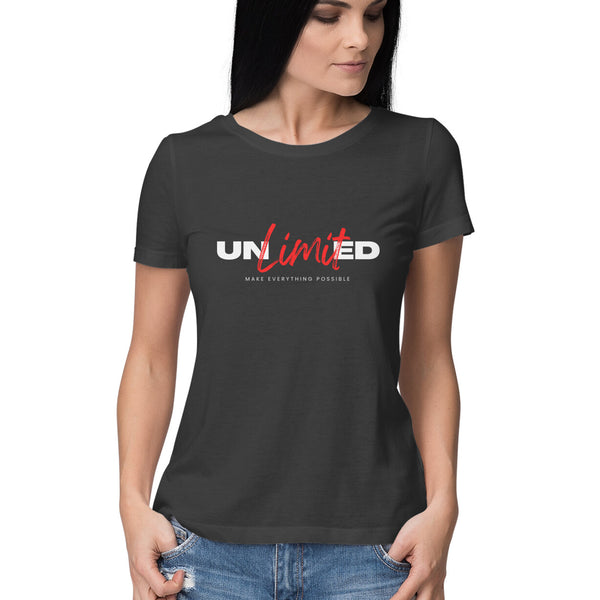 Unlimited Typographic Half Sleeves Cotton T-shirt for Women