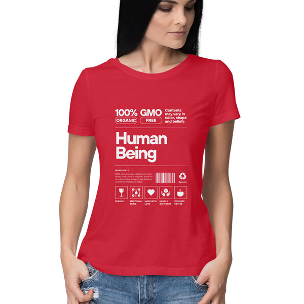Human Being Typographic Half Sleeves Cotton T-shirt for Women