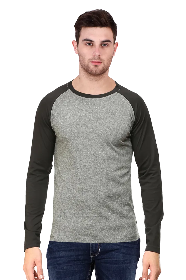 Full Sleeve Raglan Cotton T-shirt for Men in Solid Colour - GottaGo.in