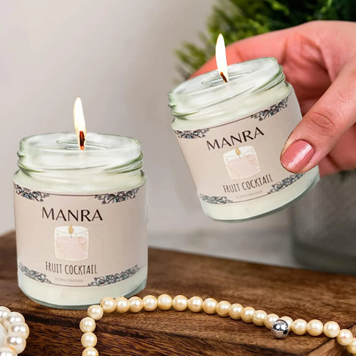 Handcrafted Mixed Fruit Scented Soy Candles by Manra - Burn time 36 hours each candle - GottaGo.in