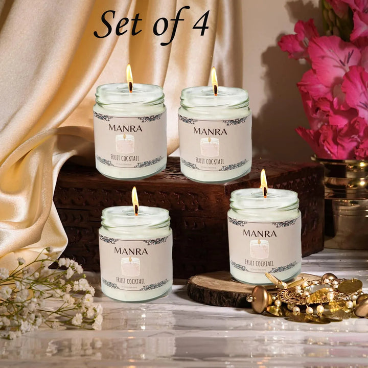 Handcrafted Mixed Fruit Scented Soy Candles by Manra - Burn time 36 hours each candle - GottaGo.in