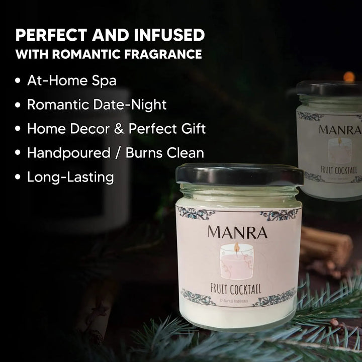 Handcrafted Mixed Fruit Scented Soy Candles by Manra - Burn time 36 hours each candle - GottaGo.in