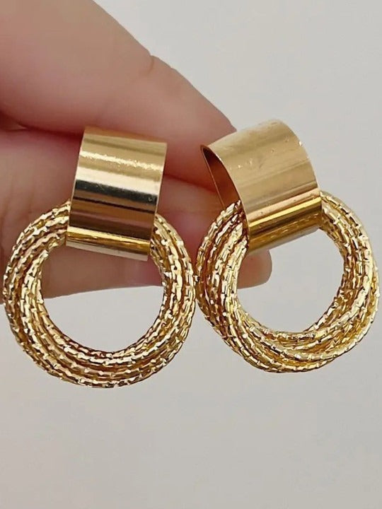 Women’s Textured Gold Round Drop Earrings – Elegant Lightweight Statement Dangle Earrings for Party, Wedding & Daily Wear