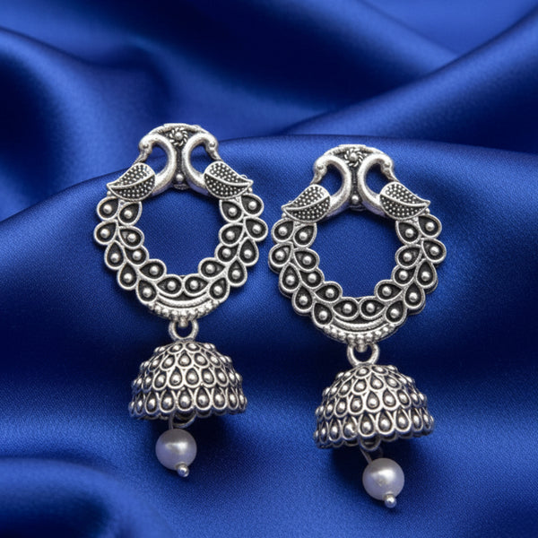 Vintage Oxidised Silver Peacock Earrings | Traditional Indian Ethnic Jewellery with Dangling Ghungroo Beads