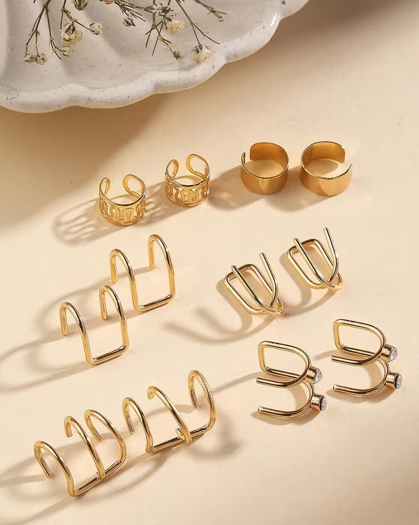 Minimalist Gold Ear Cuff Set for Women – Non-Pierced Stackable Hoop Earrings, Trendy Multi-Style Party & Everyday Fashion Accessory