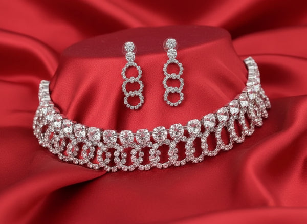 Rhinestone Choker Necklace and Earrings Set – Elegant Wedding & Party Jewelry for Women