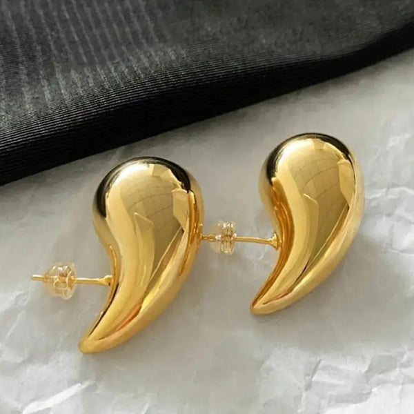 Women’s Gold Teardrop Stud Earrings – Elegant Chunky Metal Statement Jewelry