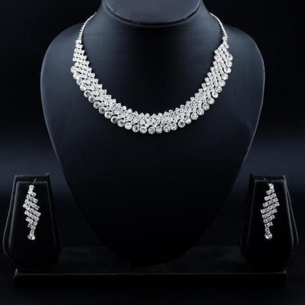 Women’s Silver Stone Necklace Set with Dangler Earrings – Party, Wedding & Festive Jewelry