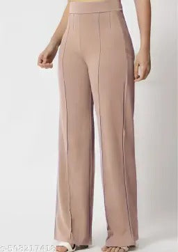 High Waist Beige Trousers – Slim Fit, Comfortable Stretchable Flared Pants