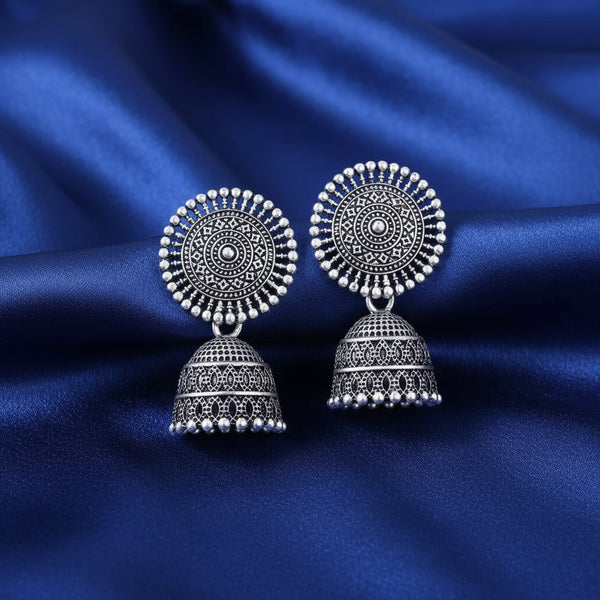 2 Pairs of Antique Oxidized Silver Jhumki Earrings – Handmade Indian Traditional Dangle Jewelry for Women