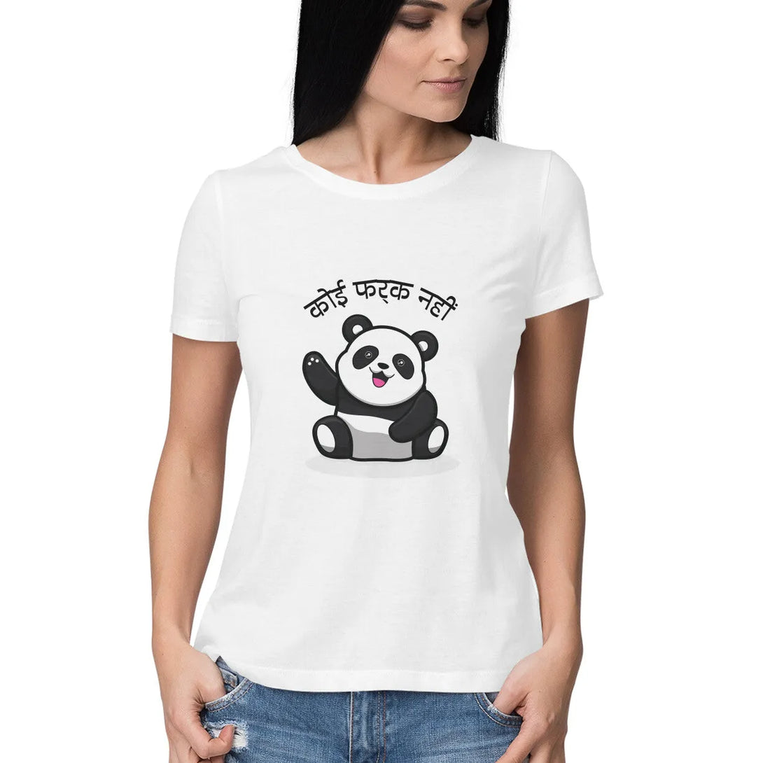 Koi Farak Nahi Typographic Half Sleeves Cotton T-shirt for Women - GottaGo.in