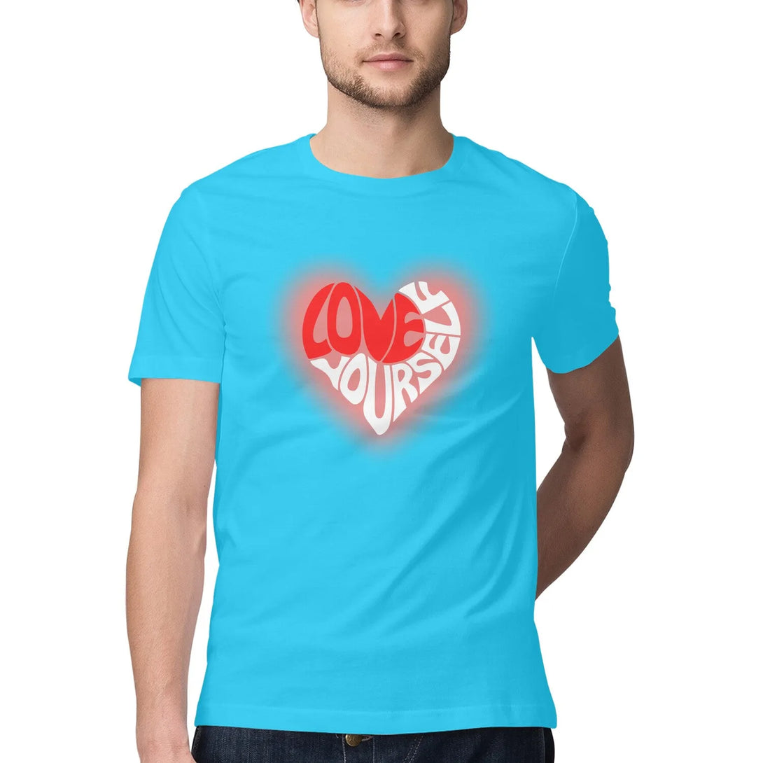 Love-Yourself Typography Print Half Sleeves Cotton T-shirt for Men - GottaGo.in