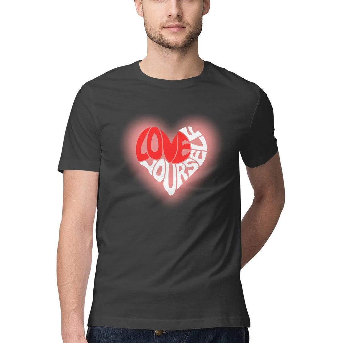 Love-Yourself Typography Print Half Sleeves Cotton T-shirt for Men - GottaGo.in