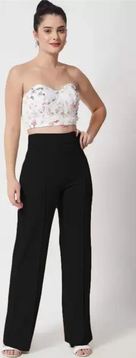 High Waist Black Trousers – Slim Fit, Comfortable Stretchable Flared Pants