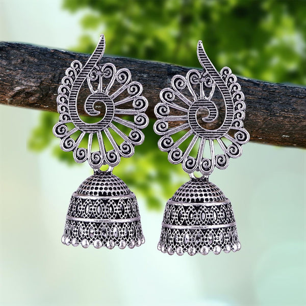 2 Pairs of oxidized Silver Jhumka Earrings for Women – Traditional Indian Dome Dangle Earrings, Ethnic Boho Jewelry