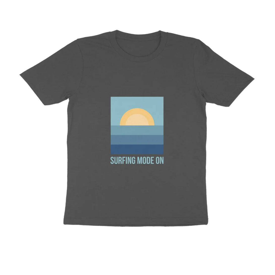 Surfing Mode Typography Print Round Neck Cotton T-Shirt for Men in Solid Colour - GottaGo.in