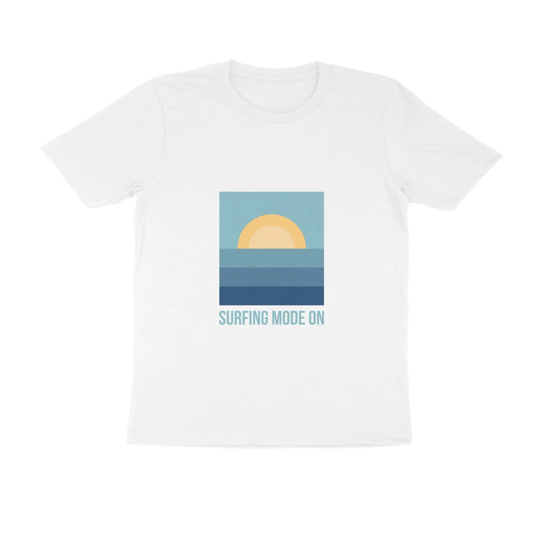 Surfing Mode Typography Print Round Neck Cotton T-Shirt for Men in Solid Colour - GottaGo.in