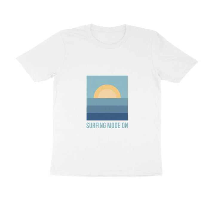 Surfing Mode Typography Print Round Neck Cotton T-Shirt for Men in Solid Colour - GottaGo.in