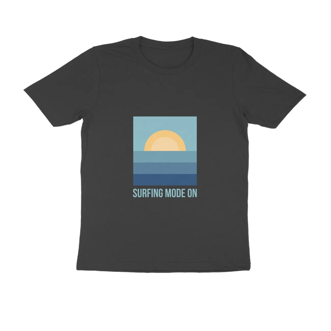 Surfing Mode Typography Print Round Neck Cotton T-Shirt for Men in Solid Colour - GottaGo.in