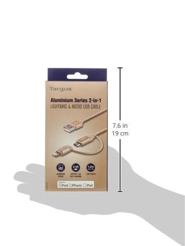 Targus ACC99507AP ALU Series 2-in-1 Lightning and Micro USB Cable (Gold) - GottaGo.in