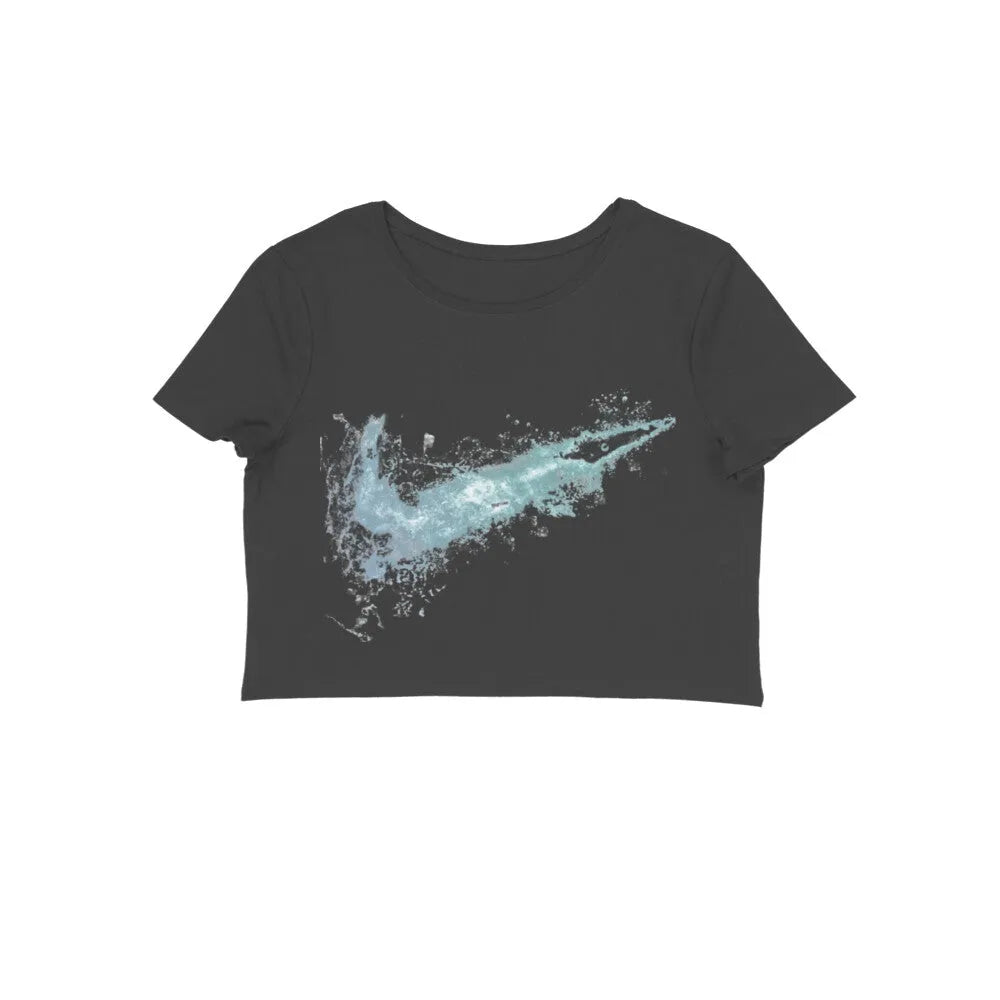 Water Swoosh Tick Graphy Cotton Crop Top for Women - GottaGo.in