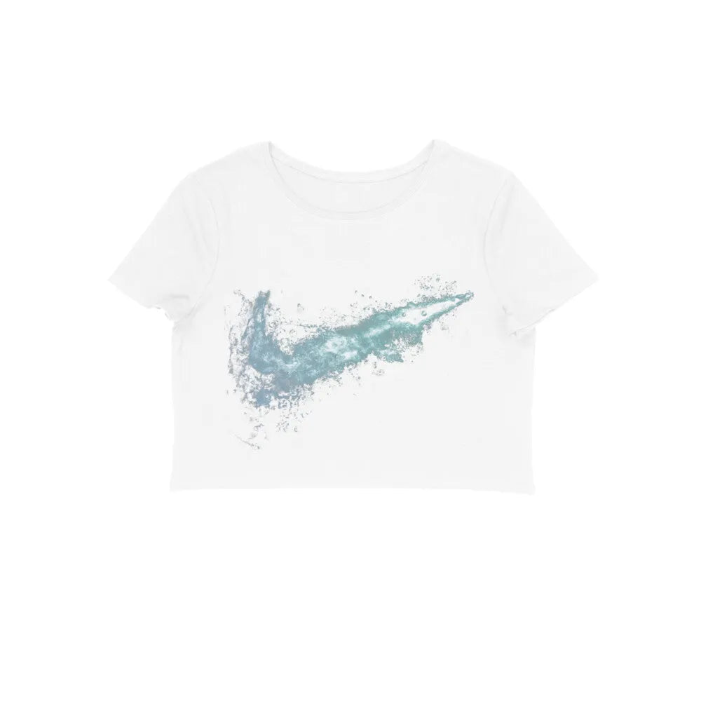 Water Swoosh Tick Graphy Cotton Crop Top for Women - GottaGo.in