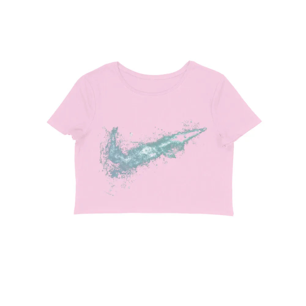 Water Swoosh Tick Graphy Cotton Crop Top for Women - GottaGo.in