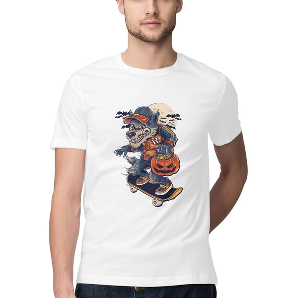 Wolf Graphic Print Half Sleeve Cotton T-Shirt for Men - GottaGo.in