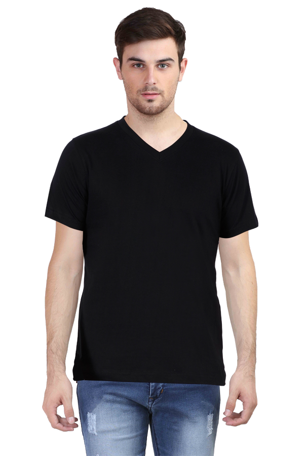 V-Neck Cotton T-Shirt for Men in Solid Colour