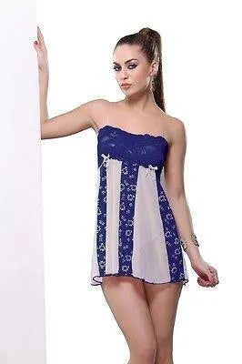 Bold Desire Babydoll Set Blue-White #512 - GottaGo.in