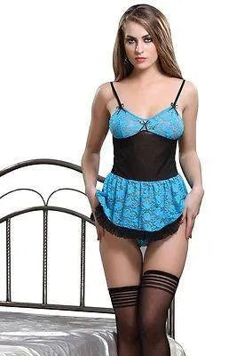 Bold Desire Babydoll Set Blue-Black #503 - GottaGo.in