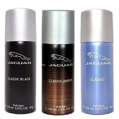 Jaguar Classic Black, Blue & Amber Deodorants for Men (Set of 3 x 150 ml) - GottaGo.in