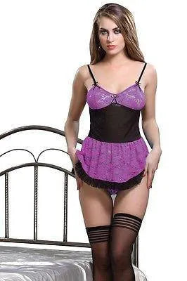 Bold Desire Babydoll Set Purple-Black #503 - GottaGo.in