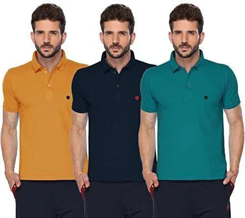 ONN Men's Cotton Polo T-Shirt (Pack of 3) in Solid Mustard-Navy Blue-Peacock Blue colours - GottaGo.in