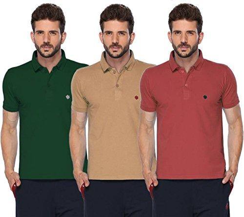 ONN Men's Cotton Polo T-Shirt (Pack of 3) in Solid Green-Camel-Wine colours - GottaGo.in