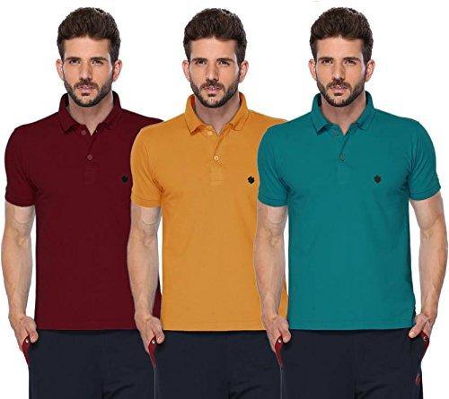 ONN Men's Cotton Polo T-Shirt (Pack of 3) in Solid Maroon-Mustard-Peacock Blue colours - GottaGo.in