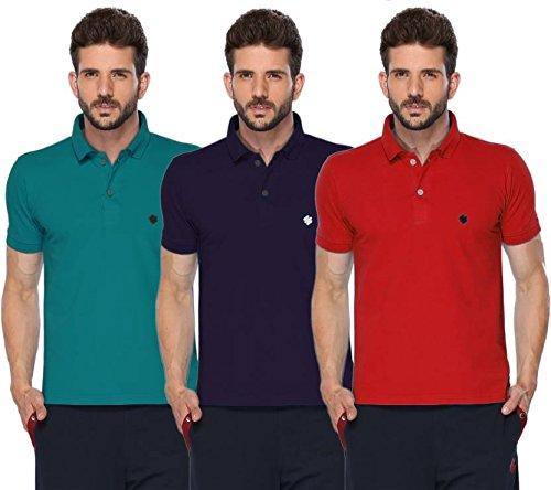 ONN Men's Cotton Polo T-Shirt (Pack of 3) in Solid Peacock Blue-Purple-Red colours - GottaGo.in