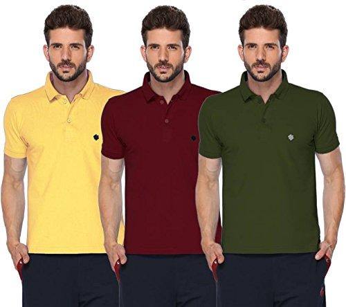 ONN Men's Cotton Polo T-Shirt (Pack of 3) in Solid Lemon-Maroon-Olive colours - GottaGo.in