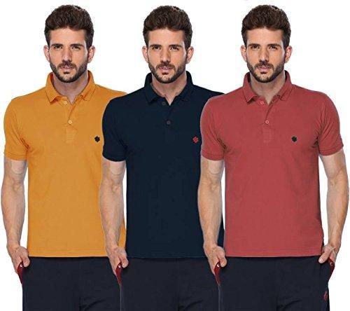 ONN Men's Cotton Polo T-Shirt (Pack of 3) in Solid Mustard-Navy Blue-Wine colours - GottaGo.in