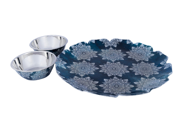 Printed Metal Platter Dish With Bowls