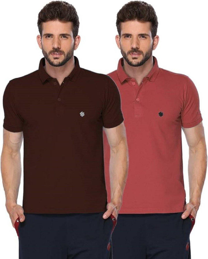 ONN Men's Cotton Polo T-Shirt (Pack of 2) in Solid Wine-Coffee colours - GottaGo.in