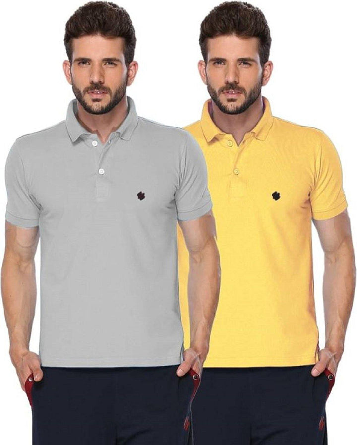 ONN Men's Cotton Polo T-Shirt (Pack of 2) in Solid Grey Melange-Lemon colours - GottaGo.in